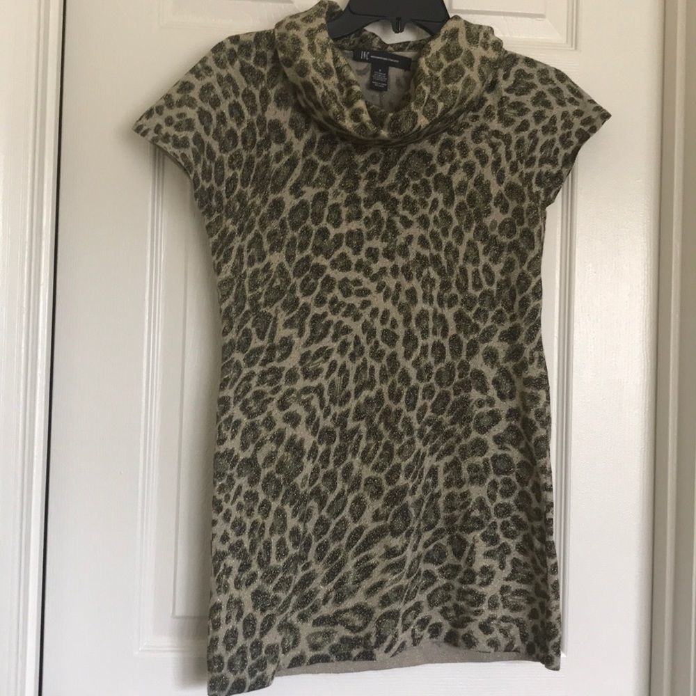 INC International Concepts Top Glittered Leopard Draped Cowl Tunic Size M